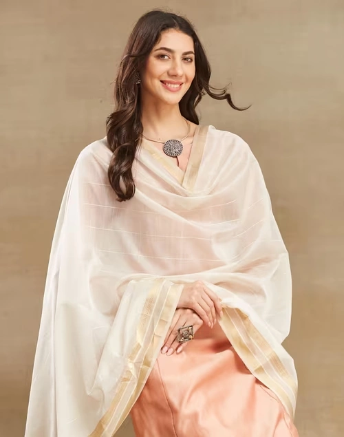 Natural Cotton Silk Blend Maheshwari Dupatta