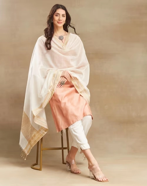 Natural Cotton Silk Blend Maheshwari Dupatta