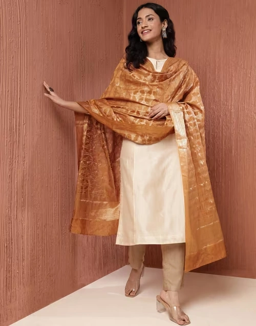 Mustard Cotton Silk Blend Woven Dupatta