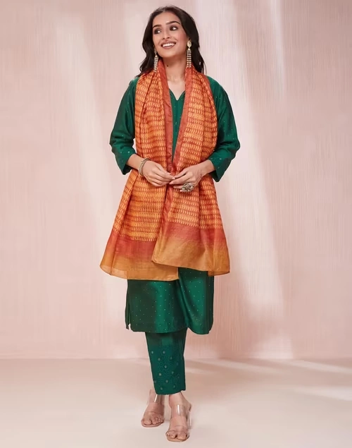 Mustard Silk Hand Block Printed Stole