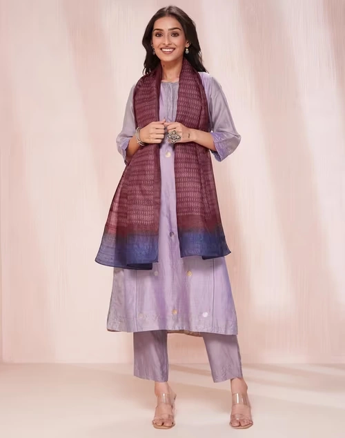 Wine Silk Hand Block Printed Stole