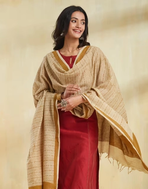 Natural Cotton Hand Block Printed Dupatta