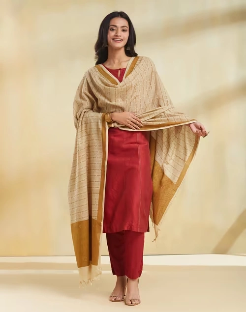 Natural Cotton Hand Block Printed Dupatta