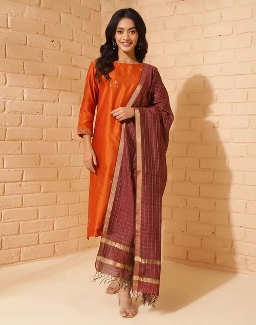 Wine Silk Blend Dupatta