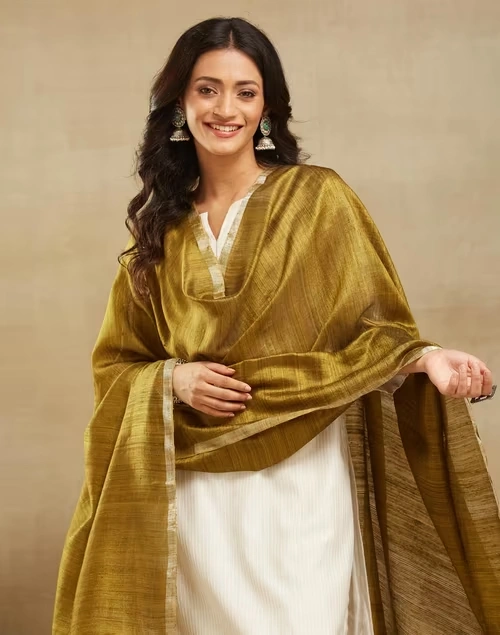 Green Silk Hand Woven Dupatta