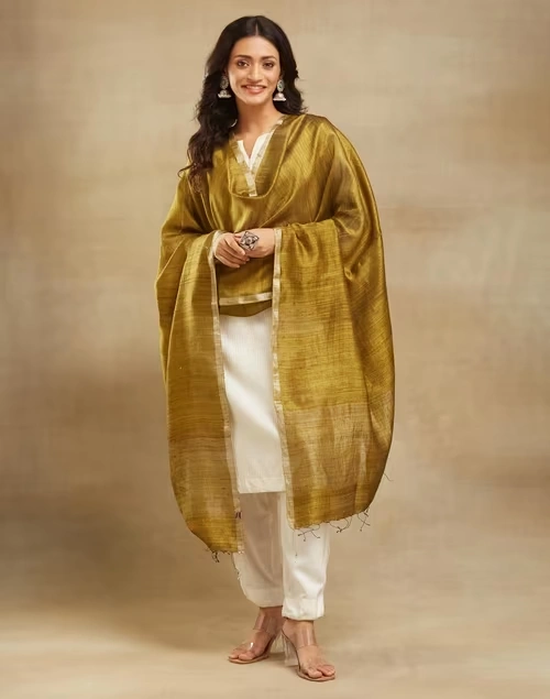 Green Silk Hand Woven Dupatta