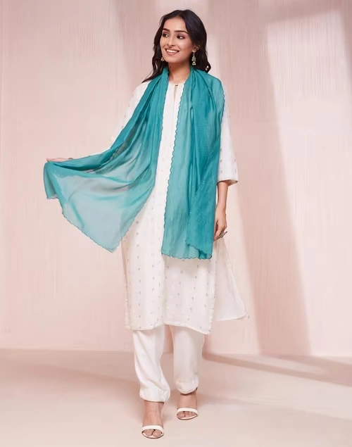 Teal Cotton Silk Woven Stole