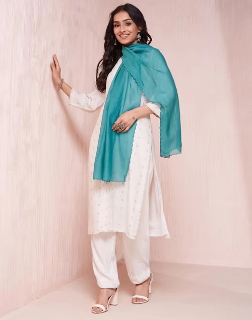 Teal Cotton Silk Woven Stole