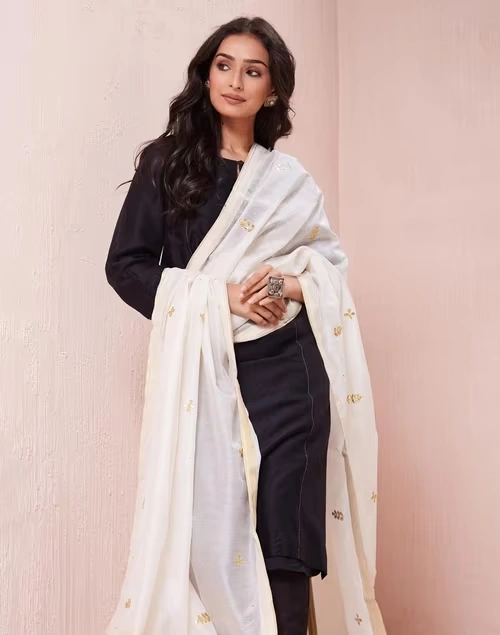 White Cotton Silk Embroidered Dupatta