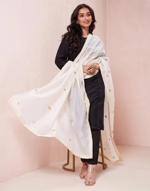 White Cotton Silk Embroidered Dupatta 4 White Cotton Silk Embroidered Dupatta