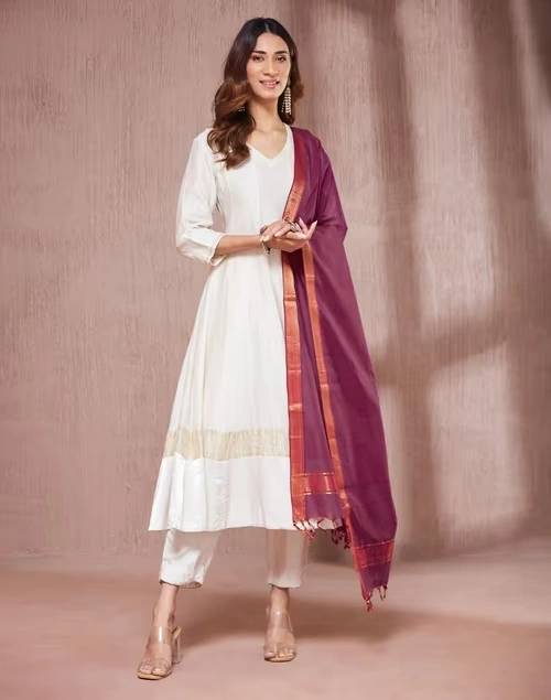 Wine Cotton Woven Dupatta