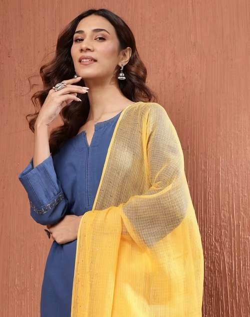 Yellow Cotton Silk Metallic Embroideries Dupatta