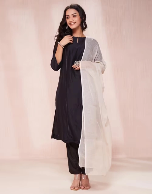 Beige Cotton Silk Metallic Embroideries Dupatta