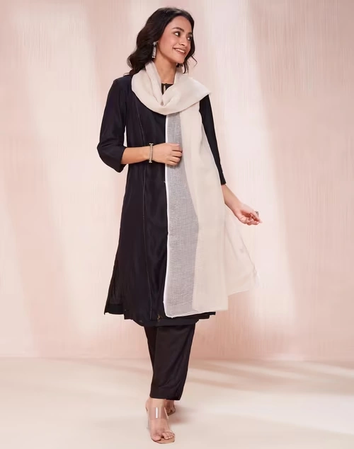 Beige Cotton Silk Metallic Embroideries Dupatta