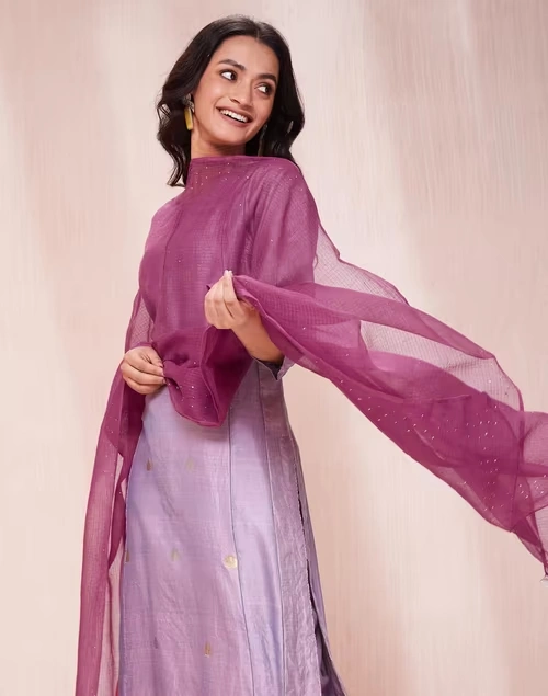 Wine Cotton Silk Metallic Embroideries Dupatta