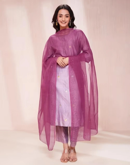 Wine Cotton Silk Metallic Embroideries Dupatta