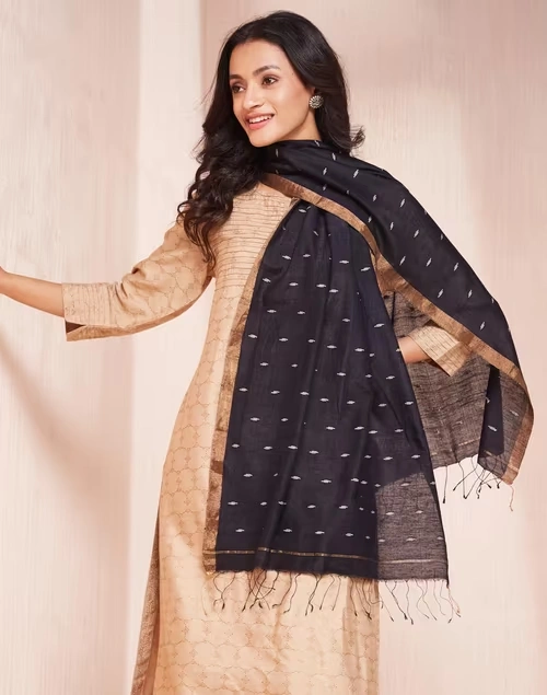 Black Cotton Silk Blend Jamdani Stole