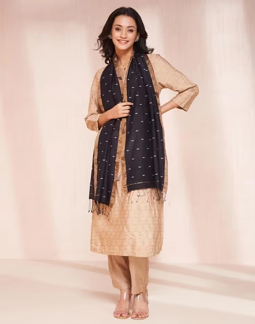 Black Cotton Silk Blend Jamdani Stole