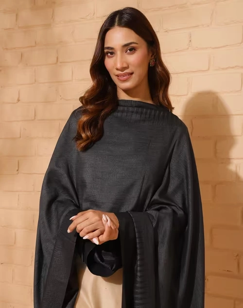 Black Cotton Silk Woven Dupatta