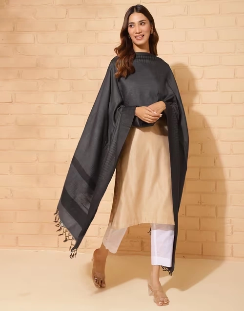 Black Cotton Silk Woven Dupatta 3 Black Cotton Silk Woven Dupatta