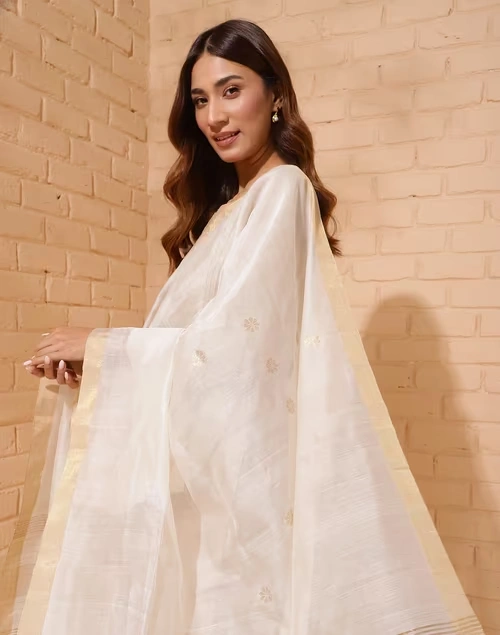 Natural Cotton Silk Blend Chanderi Woven Dupatta