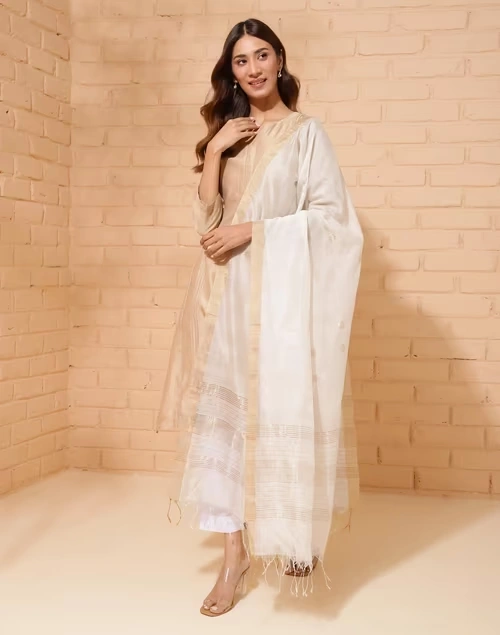 Natural Cotton Silk Blend Chanderi Woven Dupatta