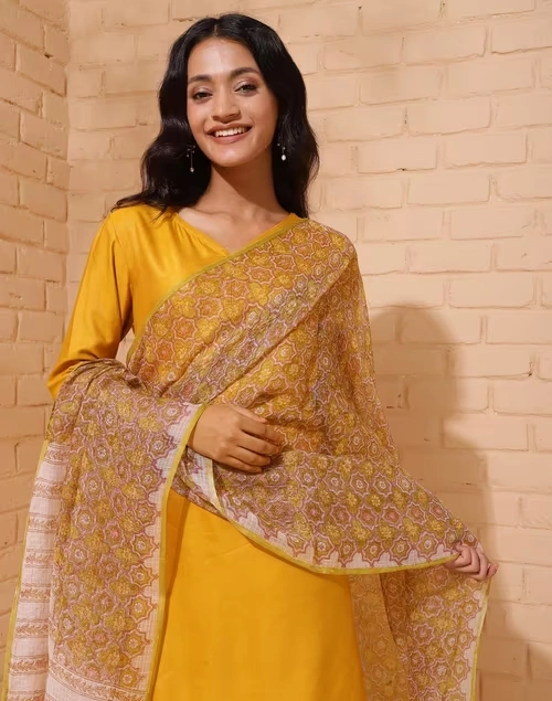 Green Cotton Silk Hand Block Printed Dupatta