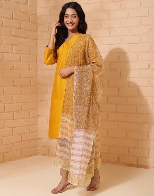 Green Cotton Silk Hand Block Printed Dupatta