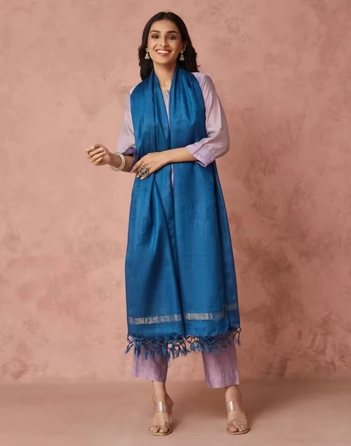 Blue Silk Blend Woven Dupatta 4 Blue Silk Blend Woven Dupatta