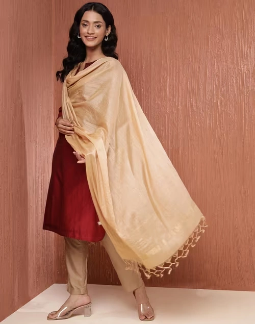 Beige Silk Blend Woven Dupatta 3 Beige Silk Blend Woven Dupatta