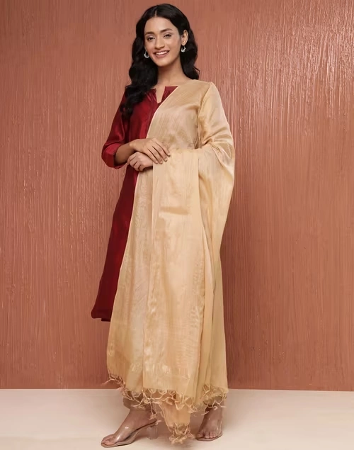 Beige Silk Blend Woven Dupatta 4 Beige Silk Blend Woven Dupatta