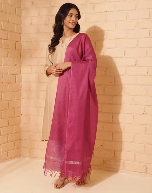 Maroon Silk Blend Woven Dupatta