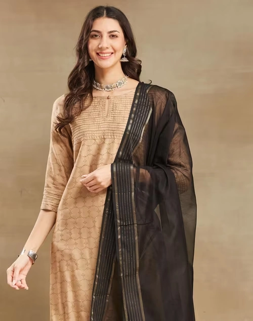 Black Cotton Silk Blend Maheshwari Dupatta