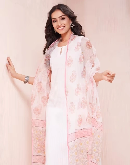 Natural Cotton Silk Hand Block Printed Dupatta