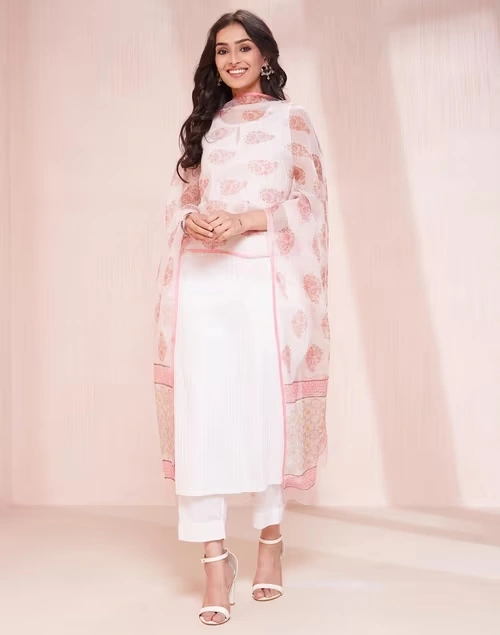 Natural Cotton Silk Hand Block Printed Dupatta