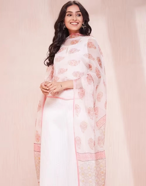 Natural Cotton Silk Hand Block Printed Dupatta