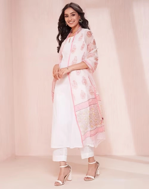 Natural Cotton Silk Hand Block Printed Dupatta