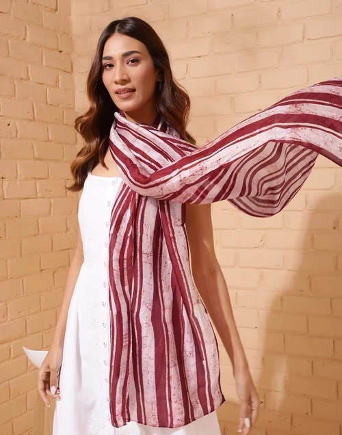 Maroon Silk Batik Printed Stole