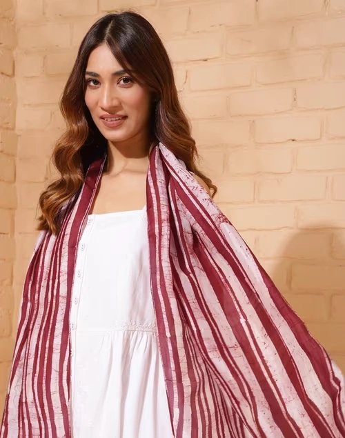 Maroon Silk Batik Printed Stole