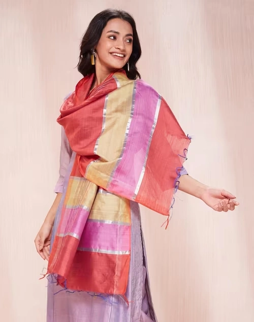 Maroon Silk Blend Woven Stole