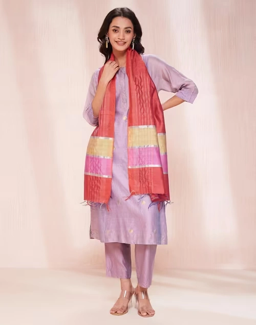 Maroon Silk Blend Woven Stole