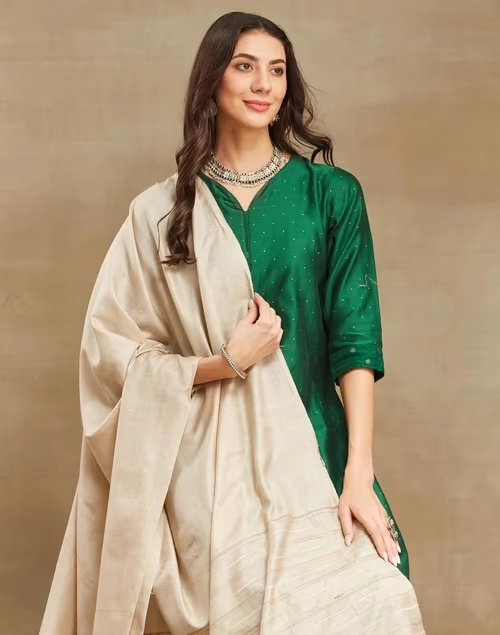 Beige Silk Blend Woven Dupatta 4 Beige Silk Blend Woven Dupatta