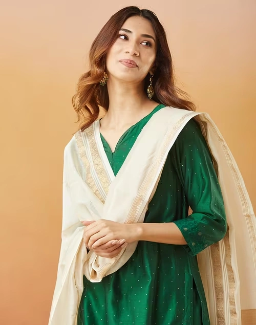 Natural Cotton Silk Blend Maheshwari Dupatta