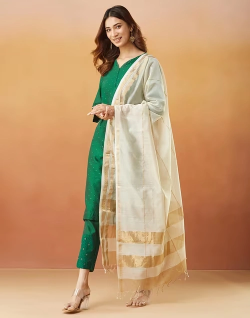 Natural Cotton Silk Blend Maheshwari Dupatta