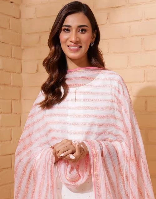 Beige Cotton Silk Blend Maheshwari Dupatta