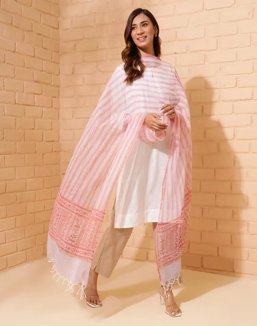 Beige Cotton Silk Blend Maheshwari Dupatta 4 Beige Cotton Silk Blend Maheshwari Dupatta