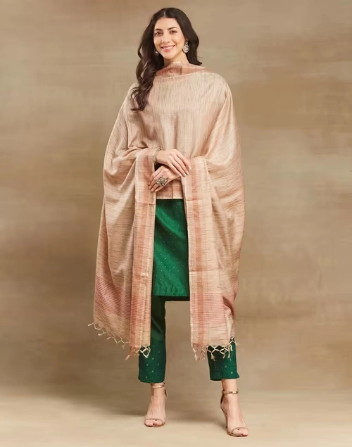 Beige Silk Blend Woven Dupatta 3 Beige Silk Blend Woven Dupatta