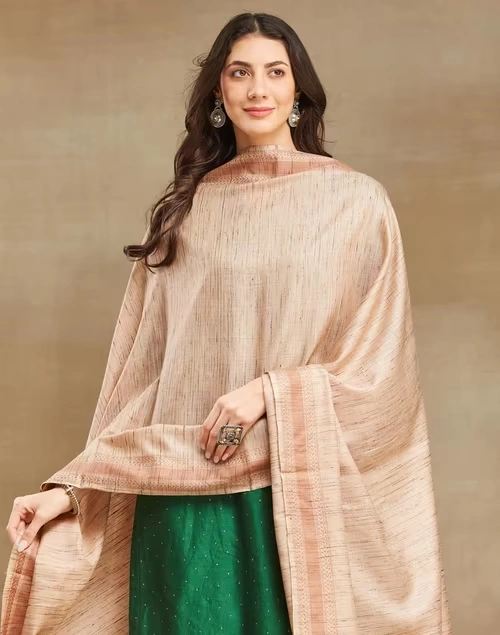 Beige Silk Blend Woven Dupatta 4 Beige Silk Blend Woven Dupatta