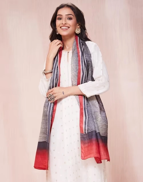 Black Silk Hand Block Printed Stole 3 Black Silk Hand Block Printed Stole