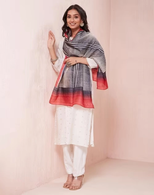 Black Silk Hand Block Printed Stole 4 Black Silk Hand Block Printed Stole